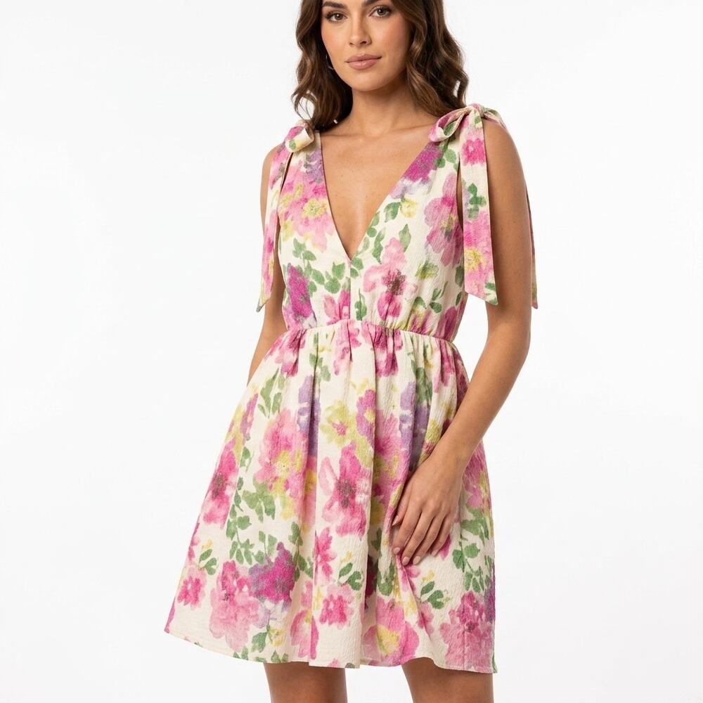 NWT BuddyLove Melanie-S Pink Short Chiffon Floral Lined Dress Women Size XS